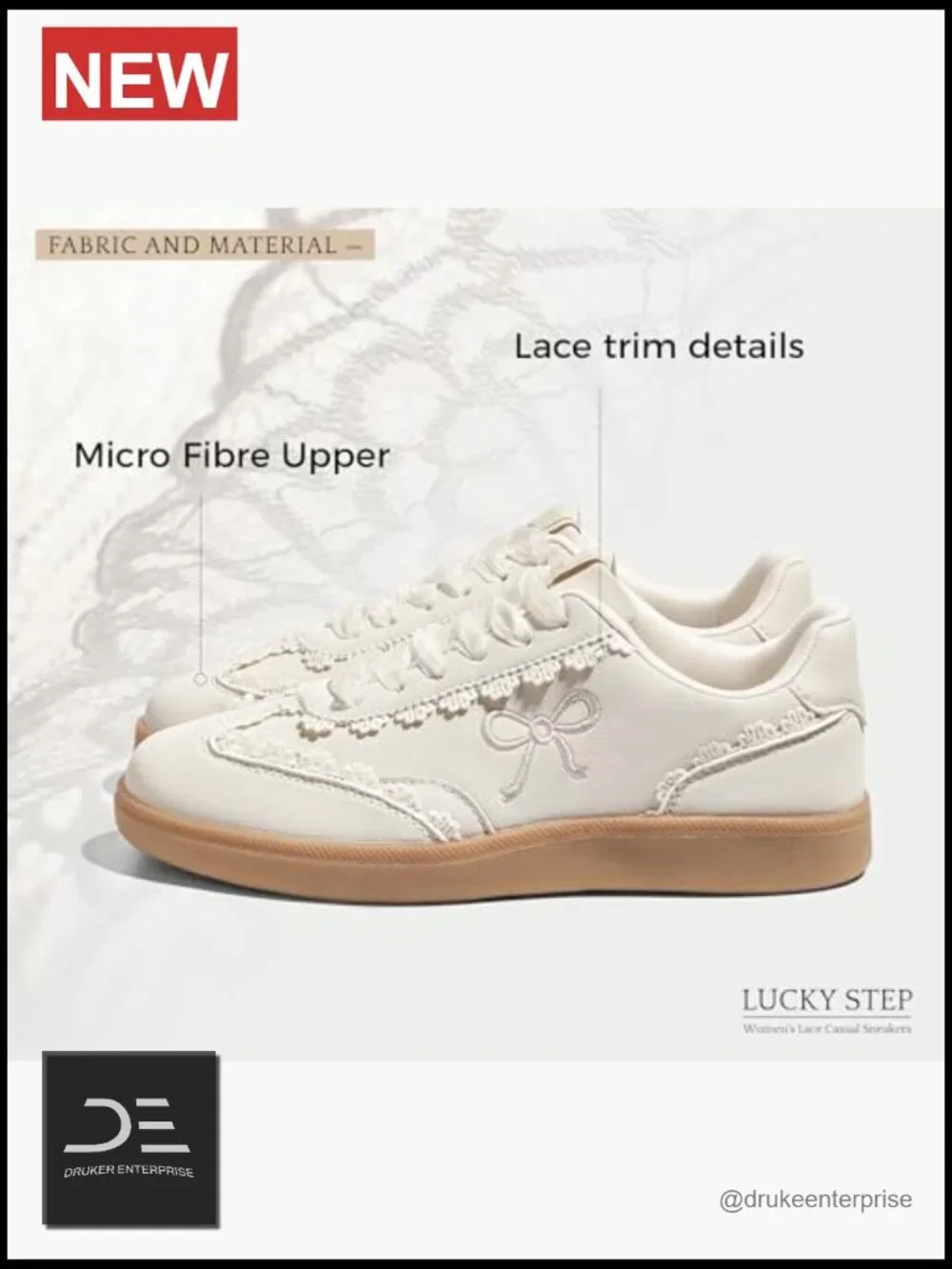 Lace Detail Casual Sneakers Organza Ribbon Lace-Up Vintage Gum Sole Sneakers